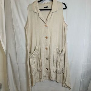 For Cynthia Beige Button-Down Linen Viscose Tunic with Pockets